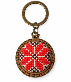 Handmade Embroidered Wooden Keychain – Round Frame
